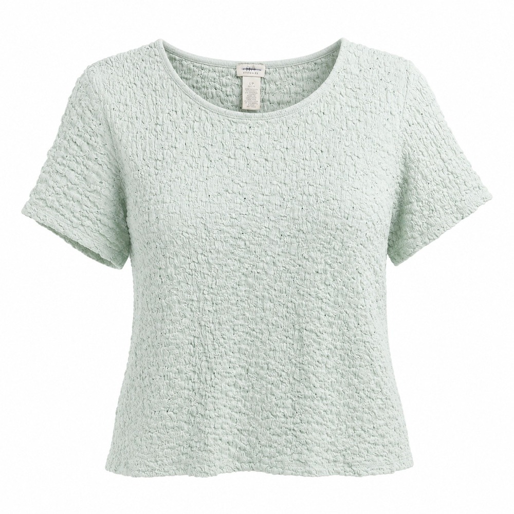 Cottagecore Grandmacore J Jill Green Textured Sleeve Tee Quiet Luxury Minimalist